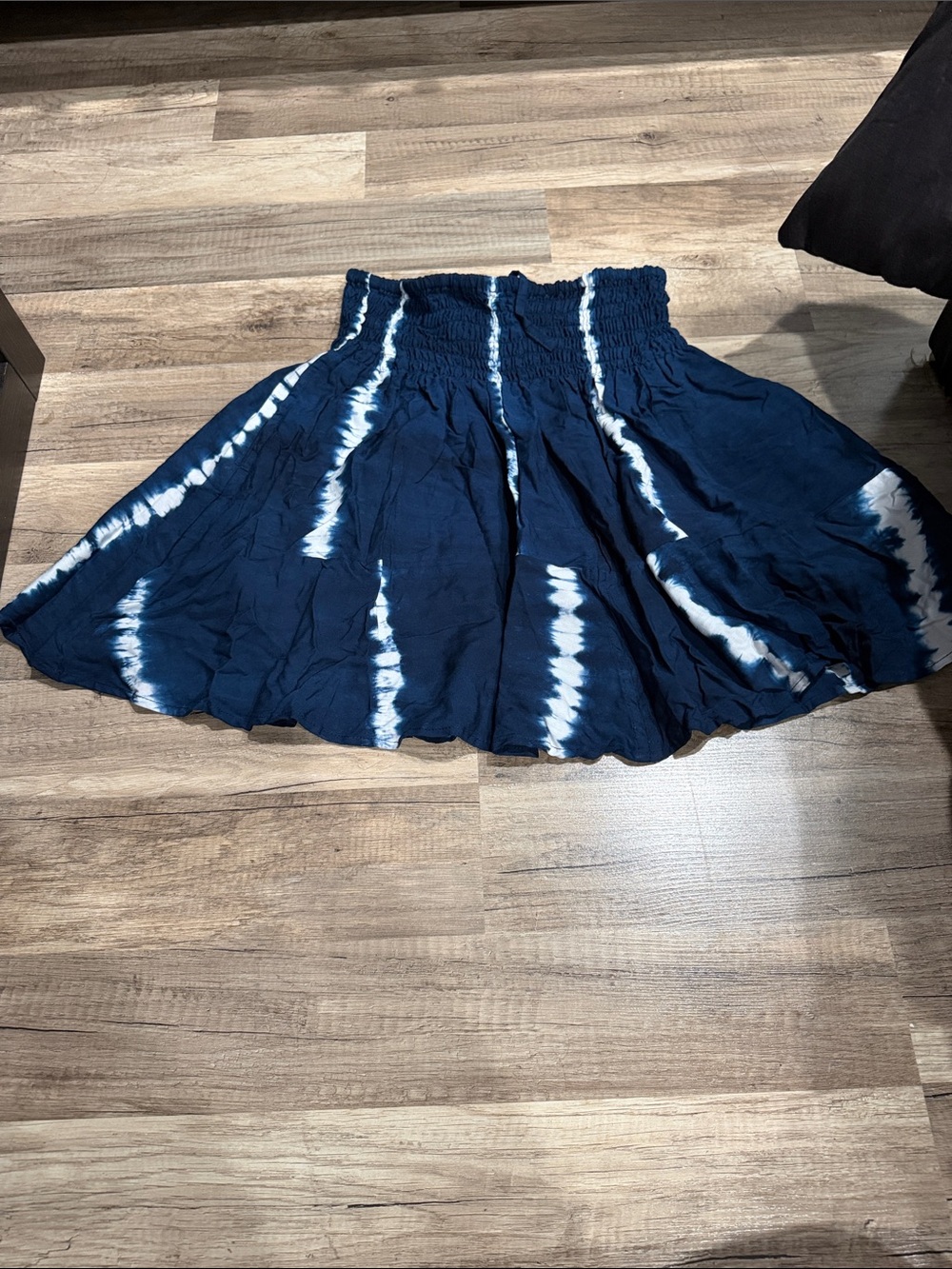 Smocked Waist Navy Tie-Dye Mini Skirt